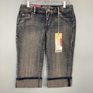 MOSSIMO Supply Lowest Rise Crop Cuffed Capri Jeans Medium Vintage Wash Size 9